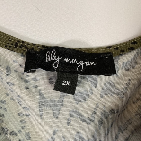 Lily Morgan Green & Black Splotchy Off-Shoulder Top NWT - Picture 6 of 8